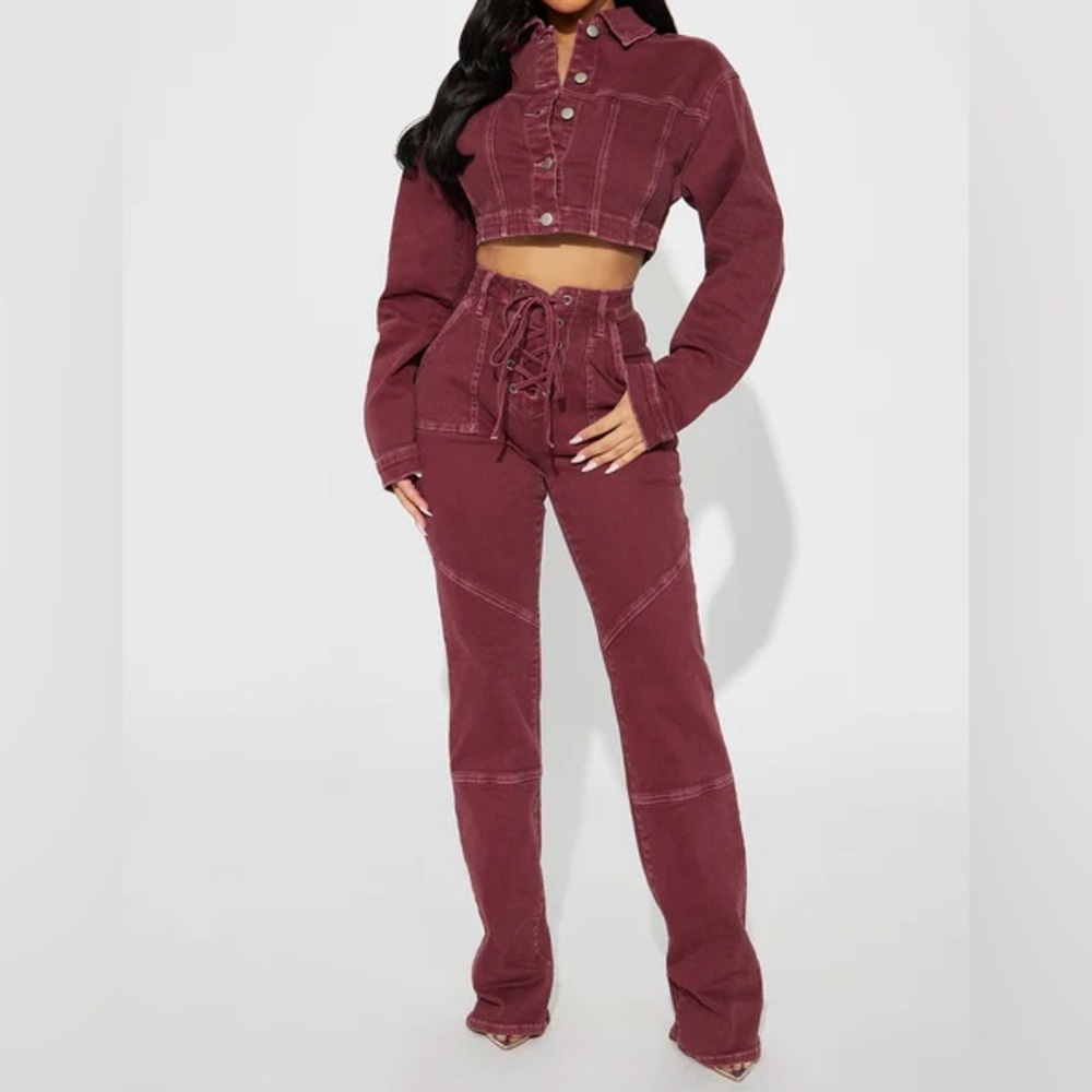 Women's Burgundy Denim Set